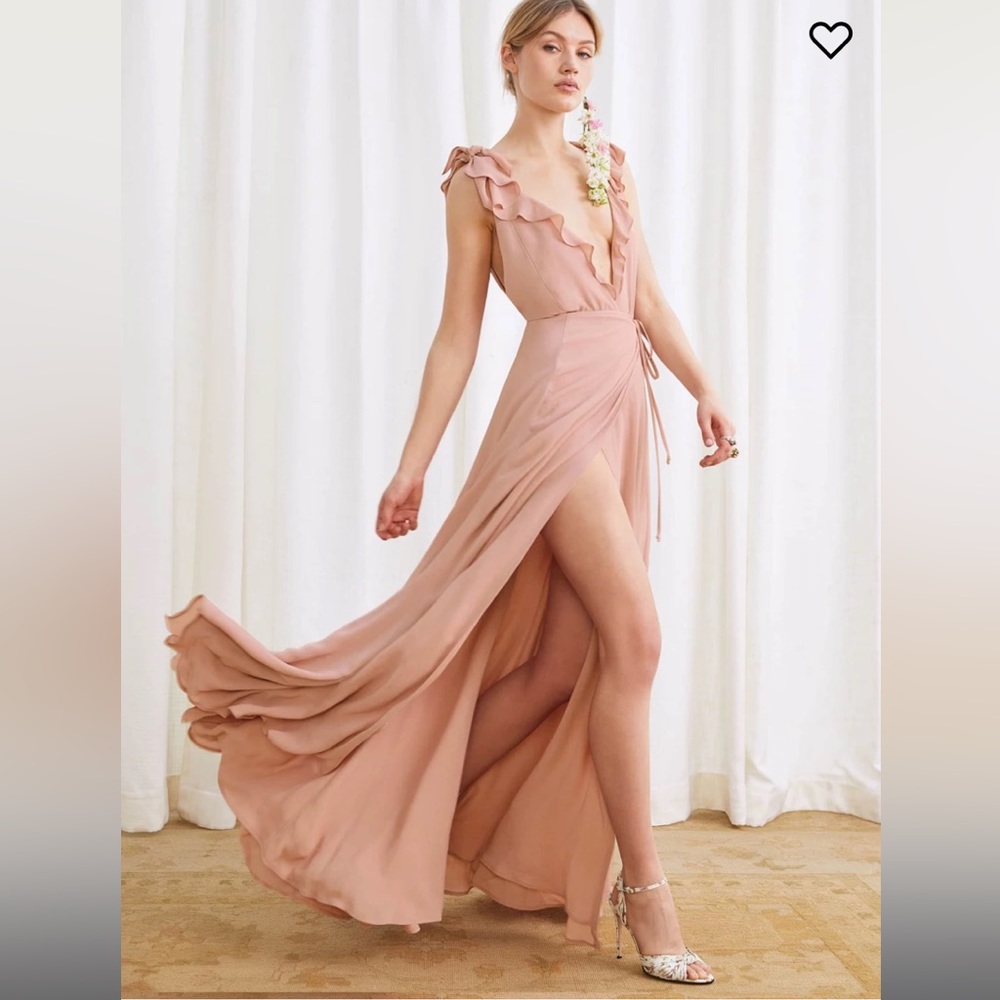 Reformation Peppermint Dress Maxi Gown Pink Blush Ruffled Wrap Dress Sz XS